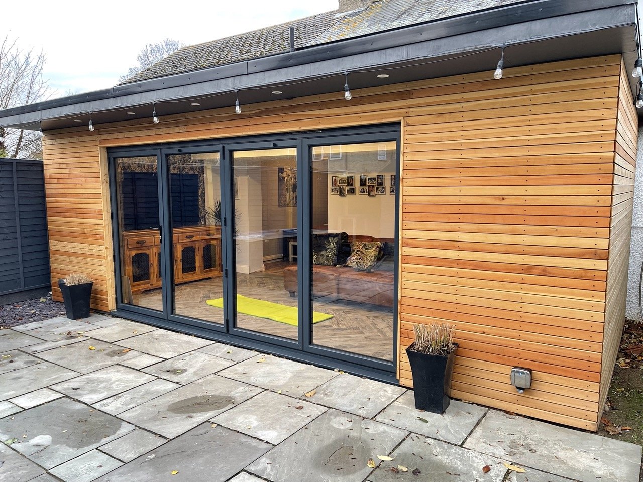 4 Pane Anthracite Bi-Fold With Wood Cladding