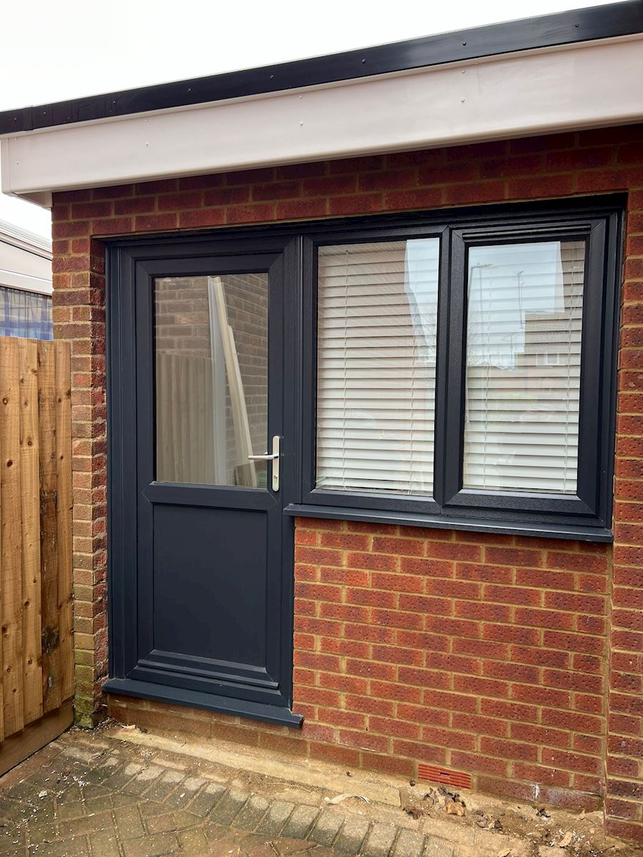 Anth Grey UPVC Door With Flag Window